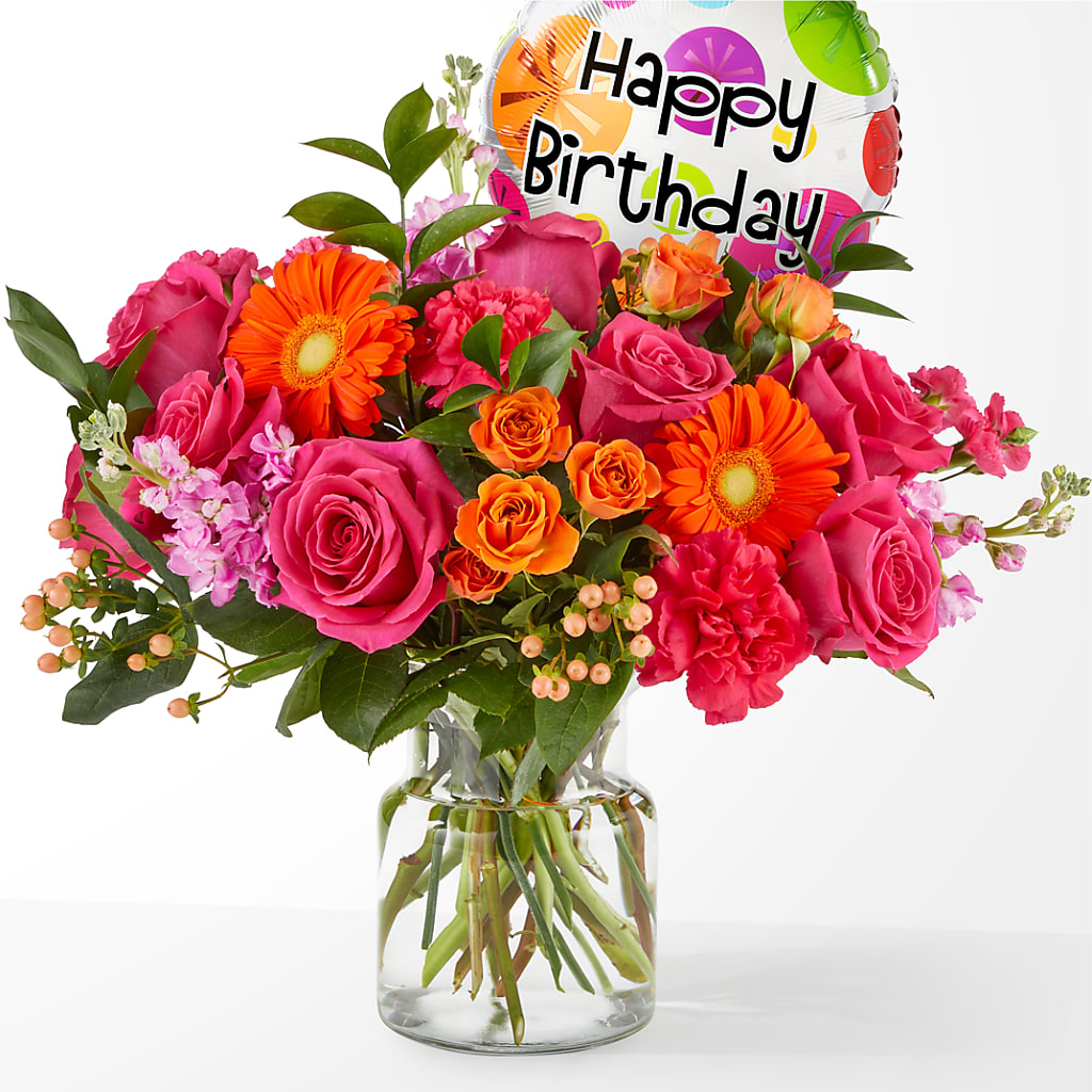 Fiesta Bouquet with Birthday Balloon – Maroa Miami Llc, Miami FL