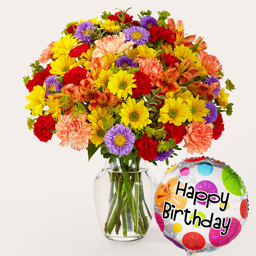 Kaleidoscope Bouquet with Birthday Balloon – Maroa Miami Llc, Miami FL
