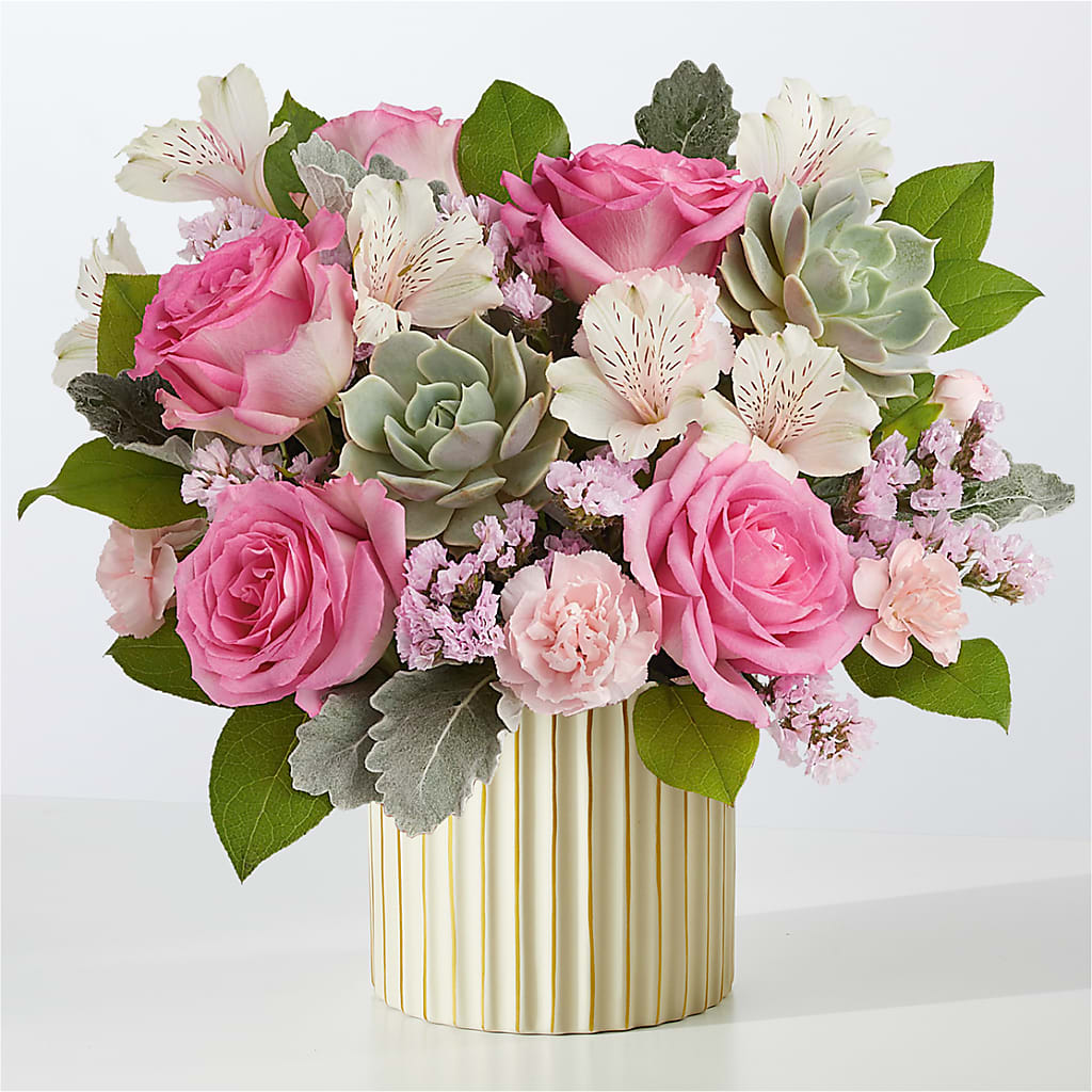 Dusty Rose Bouquet with Ivory Vase – Maroa Miami Llc, Miami FL