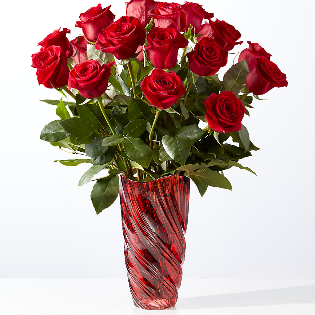 Classic Love Red Rose Bouquet with Luxe Swirl Vase – Maroa Miami Llc, Miami FL