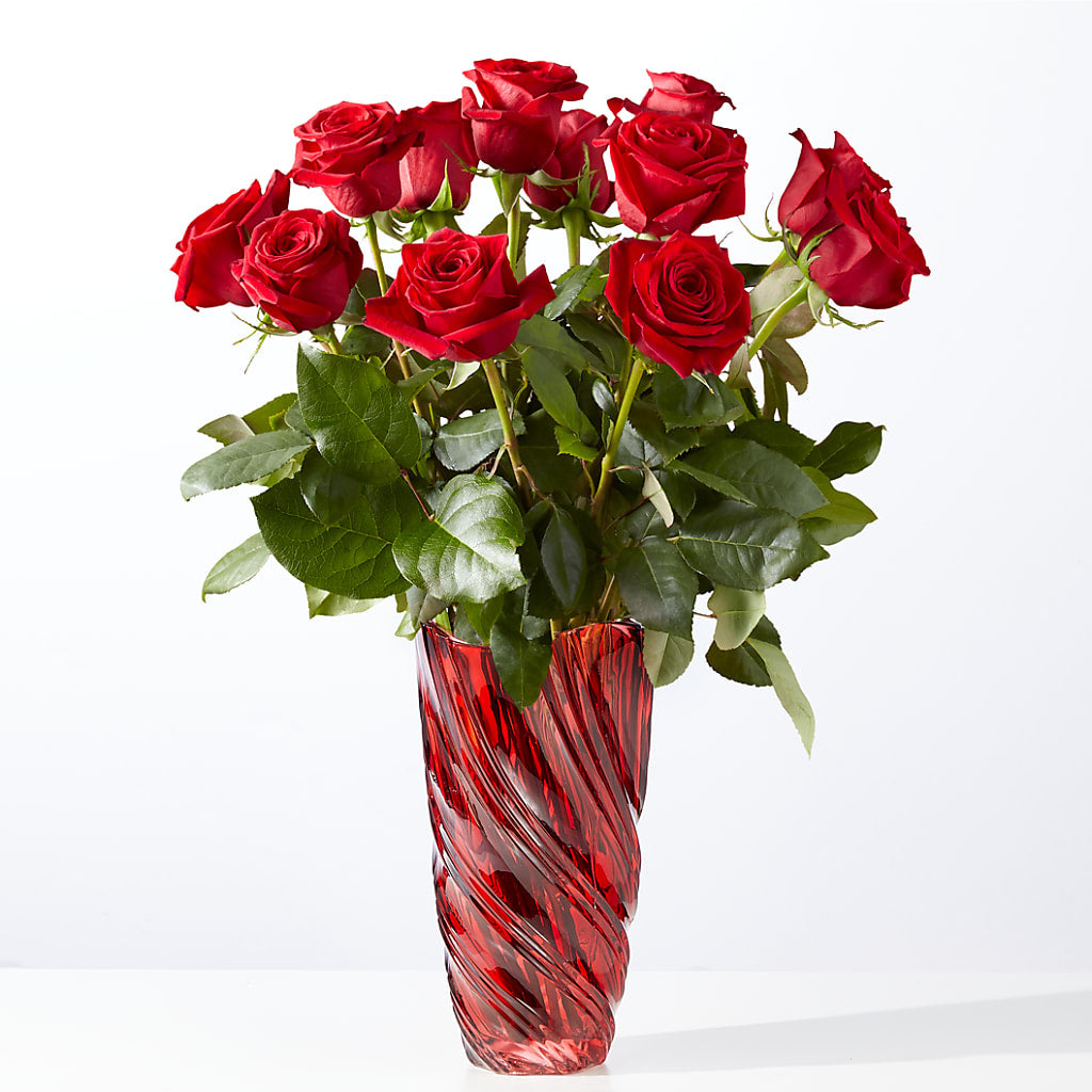 Classic Love Red Rose Bouquet with Luxe Swirl Vase – Maroa Miami Llc, Miami FL