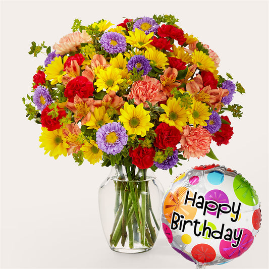 Kaleidoscope Bouquet with Birthday Balloon –  Maroa Miami Llc, Miami FL